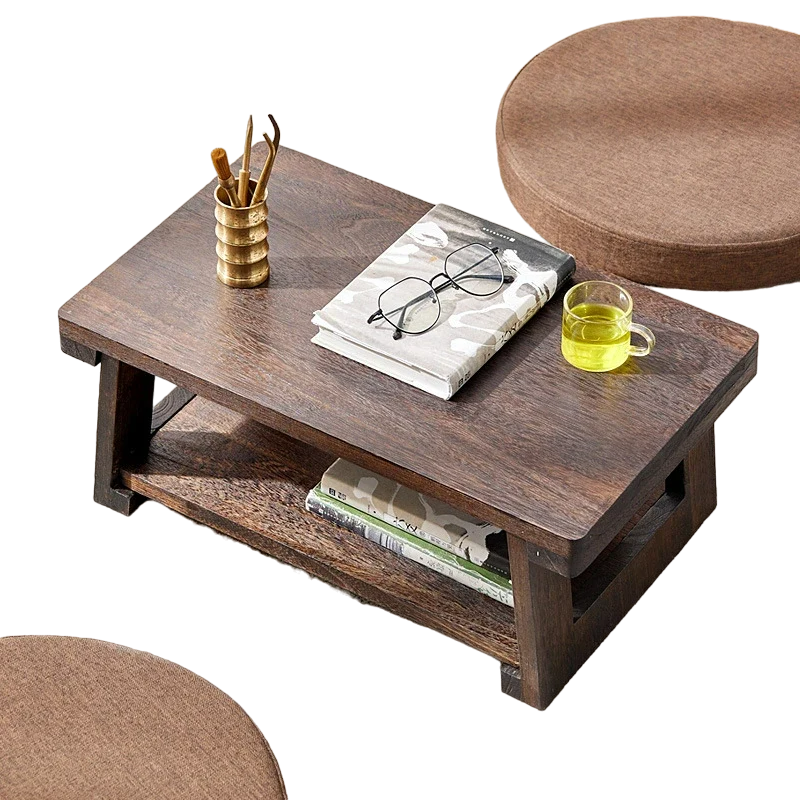 Solid Wood Tatami Tea Table - Adjustable Japanese Low Table