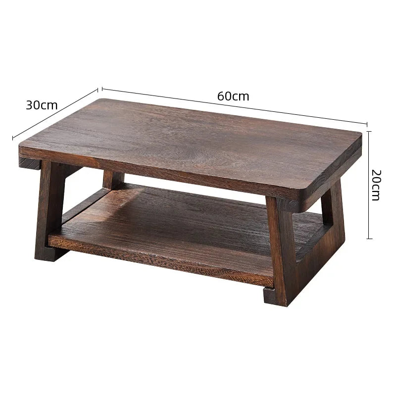 Solid Wood Tatami Tea Table - Adjustable Japanese Low Table