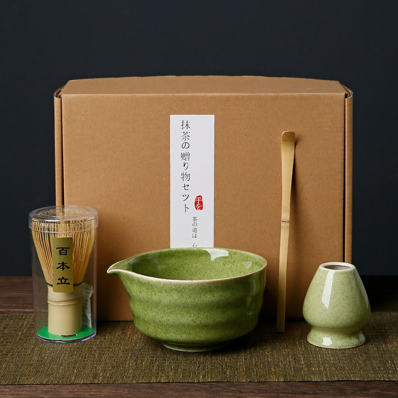 Complete Matcha Tea Ceremony Set - 4-Piece Traditional Japanese Kit (Deep Green)
