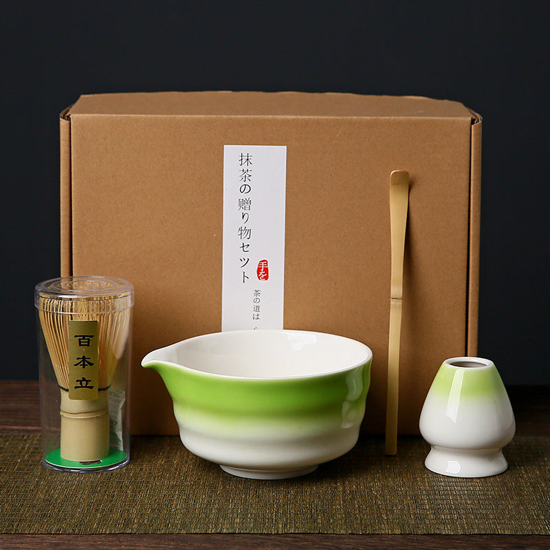 Complete Matcha Tea Ceremony Set - 4-Piece Traditional Japanese Kit (Green & White)