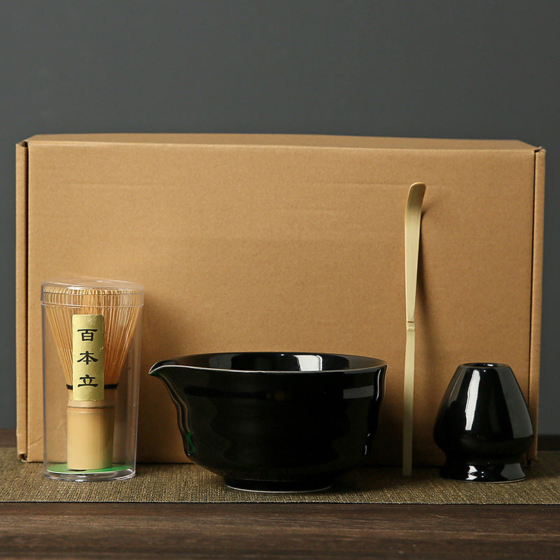 Complete Matcha Tea Ceremony Set - 4-Piece Traditional Japanese Kit (Black)