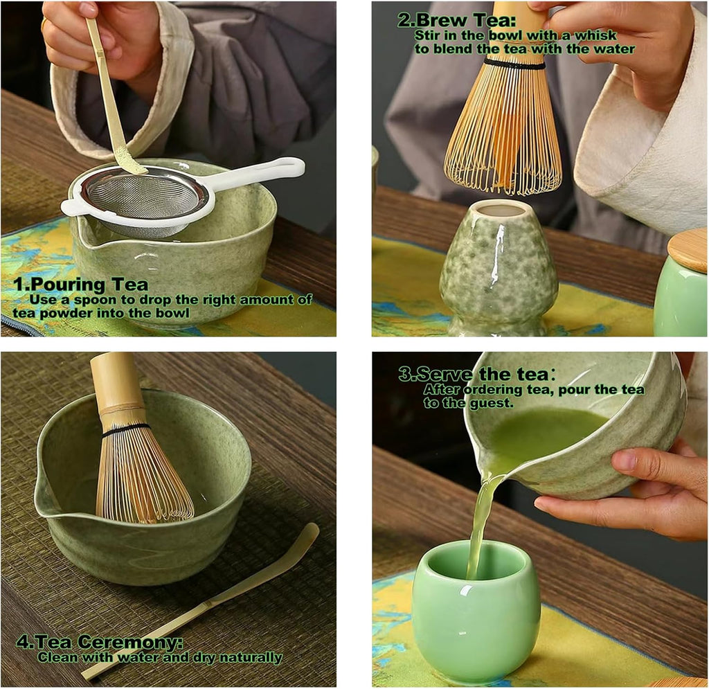 Complete Matcha Tea Ceremony Set - 4-Piece Traditional Japanese Kit (Black)