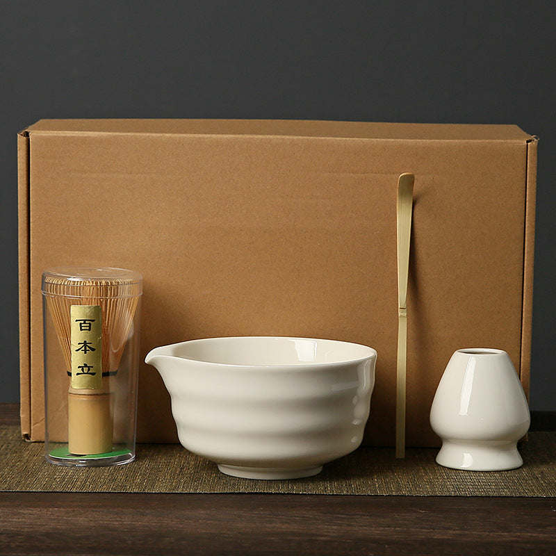 Complete Matcha Tea Ceremony Set - 4-Piece Traditional Japanese Kit (White)