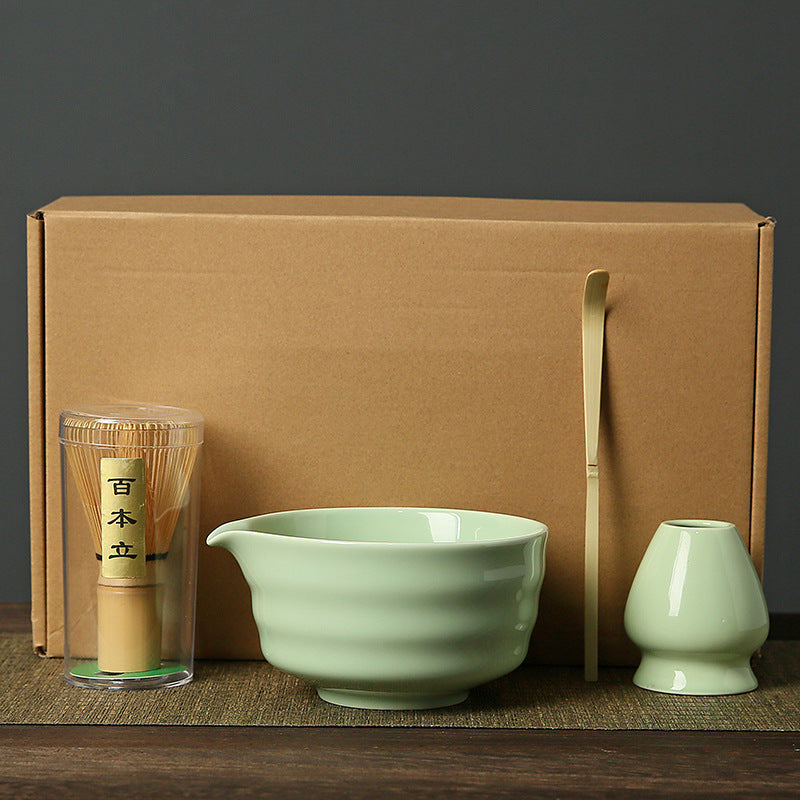 Complete Matcha Tea Ceremony Set - 4-Piece Traditional Japanese Kit (Green)